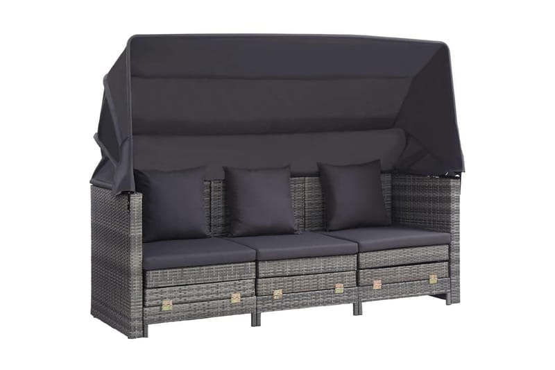 Trädgårdssäng 3-sits förlängningsbar med tak konstrotting gr - Grå - Utemöbler - Utesoffor & bänkar - Loungesoffa