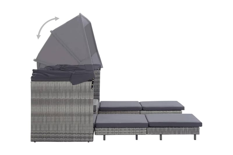 Trädgårdssäng 3-sits förlängningsbar med tak konstrotting gr - Grå - Utemöbler - Utesoffor & bänkar - Loungesoffa