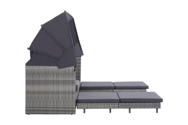 Trädgårdssäng 3-sits förlängningsbar med tak konstrotting gr - Grå - Loungemöbler - Loungesoffa