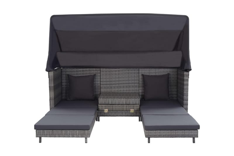 Trädgårdssäng 3-sits förlängningsbar med tak konstrotting gr - Grå - Utemöbler - Utesoffor & bänkar - Loungesoffa
