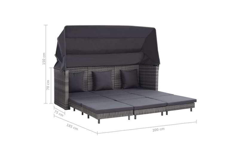 Trädgårdssäng 3-sits förlängningsbar med tak konstrotting gr - Grå - Utemöbler - Utesoffor & bänkar - Loungesoffa