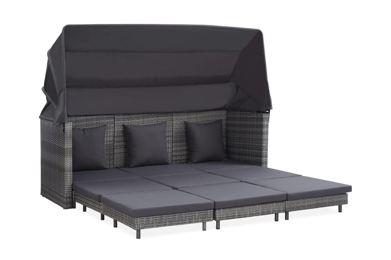 Trädgårdssäng 3-sits förlängningsbar med tak konstrotting gr - Grå - Utemöbler - Utesoffor & bänkar - Loungesoffa