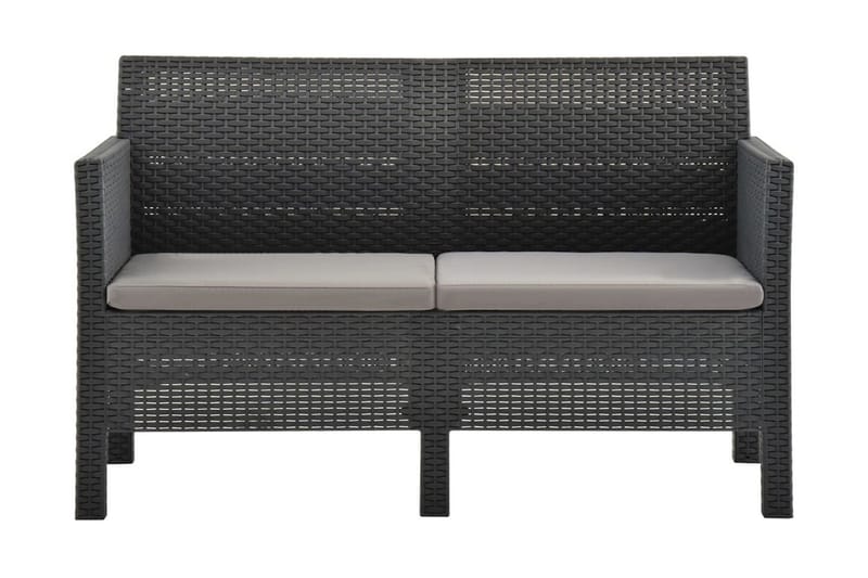 Trädgårdssoffa 2-sits m. kuddar antracit PP-rotting - Grå - Utemöbler - Utesoffor & bänkar - Loungesoffa