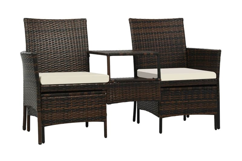 Trädgårdssoffa 2-sits med bord & fotpallar konstrotting brun - Brun - Loungemöbler - Loungesoffa