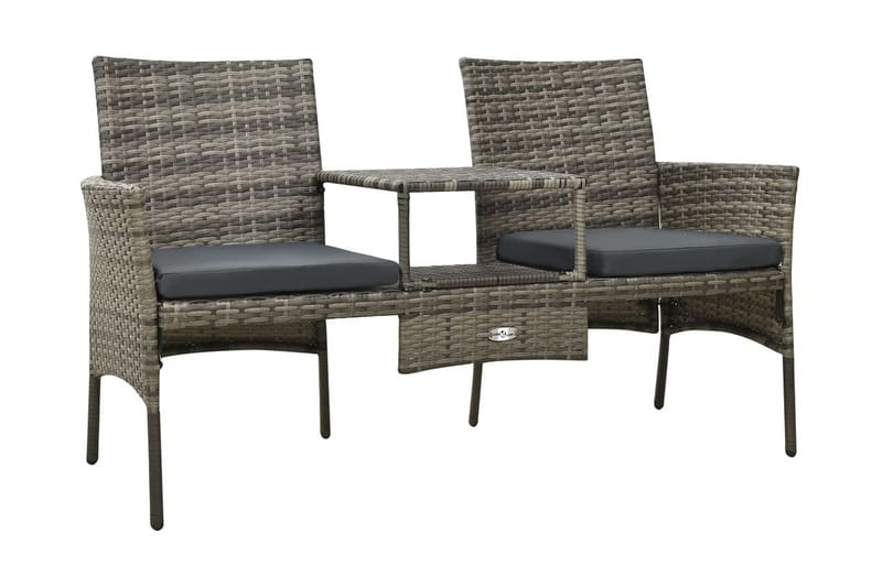 Trädgårdssoffa 2-sits med bord & fotpallar konstrotting grå - Grå - Loungemöbler - Loungesoffa
