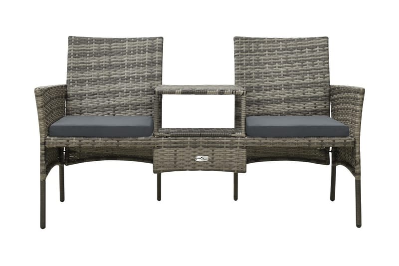 Trädgårdssoffa 2-sits med bord & fotpallar konstrotting grå - Grå - Loungemöbler - Loungesoffa
