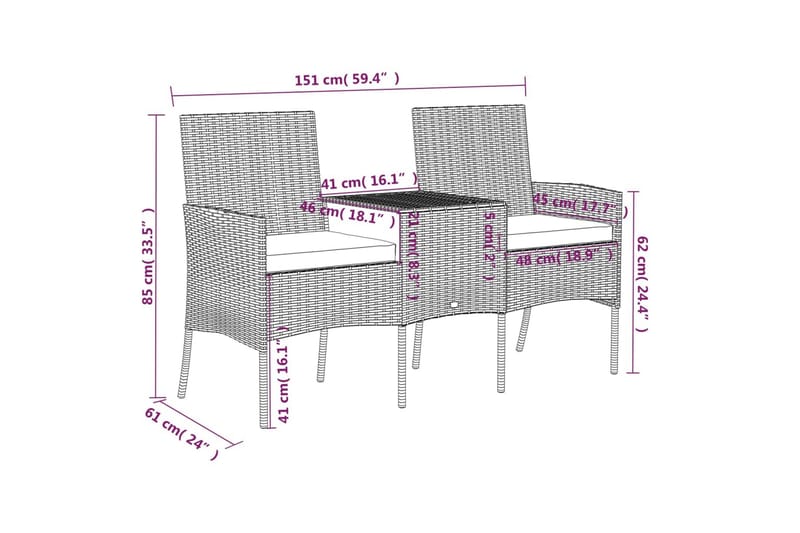 Trädgårdssoffa 2-sits med bord konstrotting antracit - Antracit - Loungesoffa