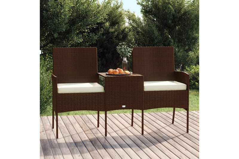 Trädgårdssoffa 2-sits med bord konstrotting brun - Brun - Loungesoffa
