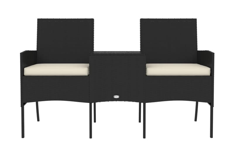 Trädgårdssoffa 2-sits med bord konstrotting svart - Svart - Loungesoffa