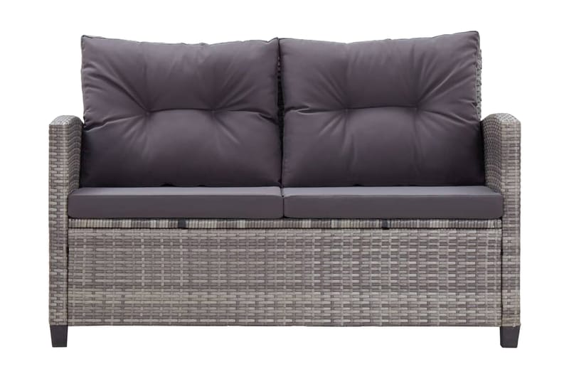 Trädgårdssoffa 2-sits med dynor grå 124 cm konstrotting - Grå - Loungemöbler - Loungesoffa