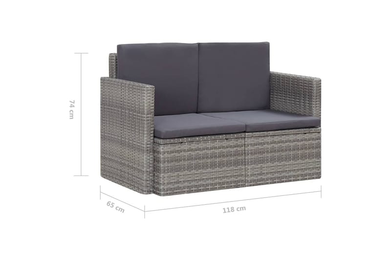 Trädgårdssoffa 2-sits med dynor grå konstrotting - Grå - Utemöbler - Utesoffor & bänkar - Loungesoffa