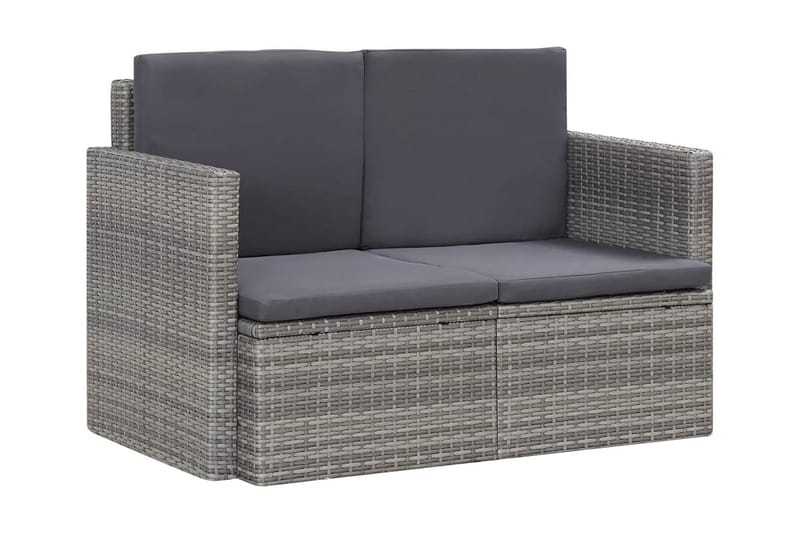 Trädgårdssoffa 2-sits med dynor grå konstrotting - Grå - Utemöbler - Utesoffor & bänkar - Loungesoffa