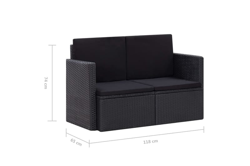 Trädgårdssoffa 2-sits med dynor konstrotting svart - Svart - Utemöbler - Utesoffor & bänkar - Loungesoffa