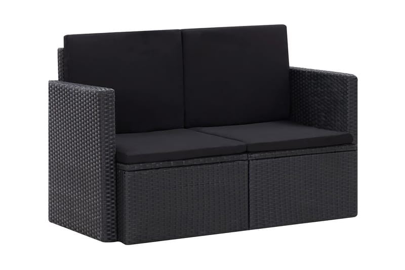 Trädgårdssoffa 2-sits med dynor konstrotting svart - Svart - Utemöbler - Utesoffor & bänkar - Loungesoffa