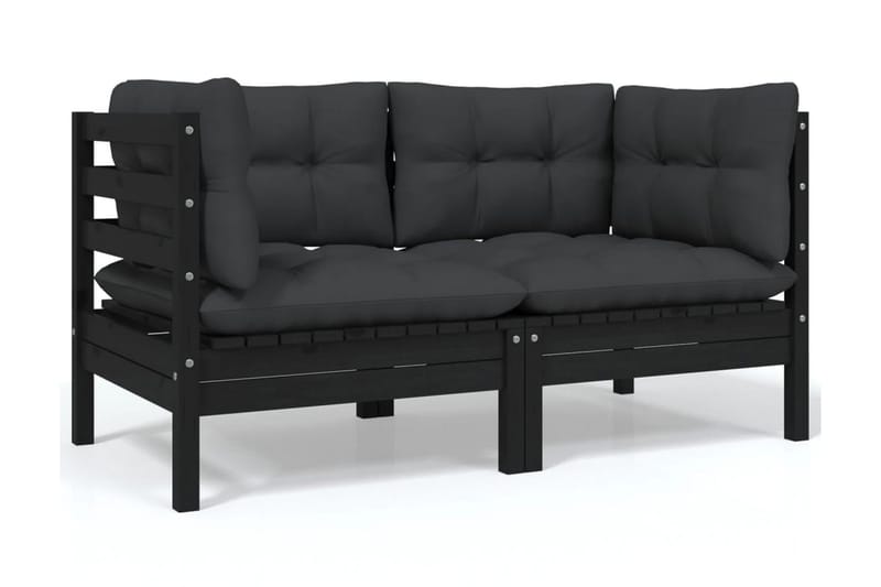Trädgårdssoffa 2-sits med dynor svart massiv furu - Svart - Utemöbler - Utesoffor & bänkar - Loungesoffa
