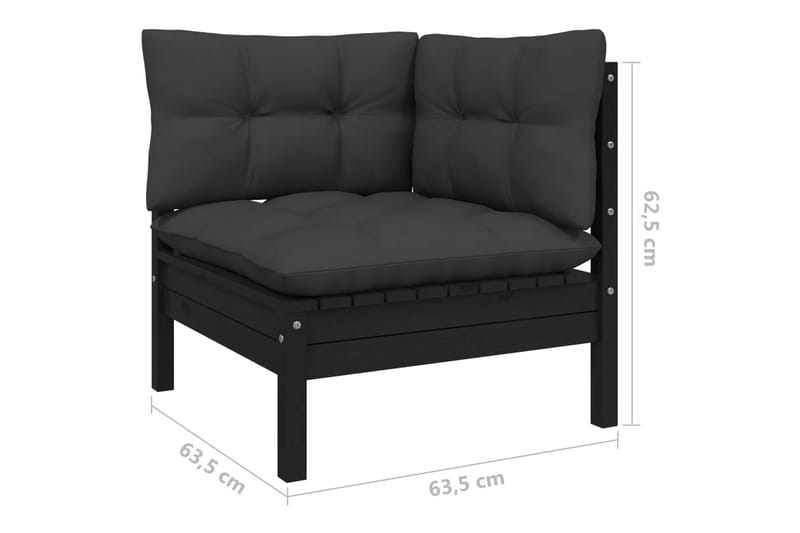 Trädgårdssoffa 2-sits med dynor svart massiv furu - Svart - Utemöbler - Utesoffor & bänkar - Loungesoffa