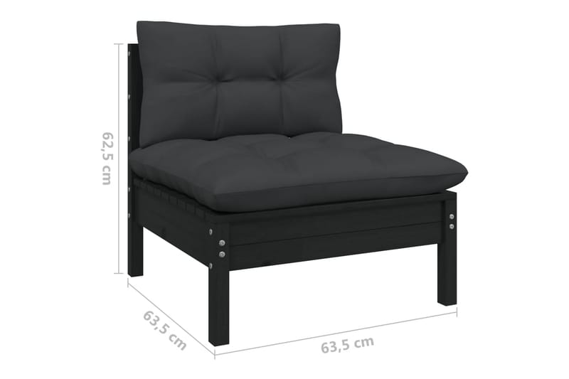 Trädgårdssoffa 2-sits med dynor svart massiv furu - Svart - Utemöbler - Utesoffor & bänkar - Loungesoffa