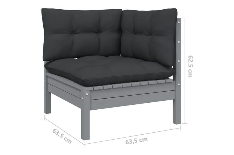 Trädgårdssoffa 2-sits med grå dynor massiv furu - Grå - Utemöbler - Utesoffor & bänkar - Loungesoffa
