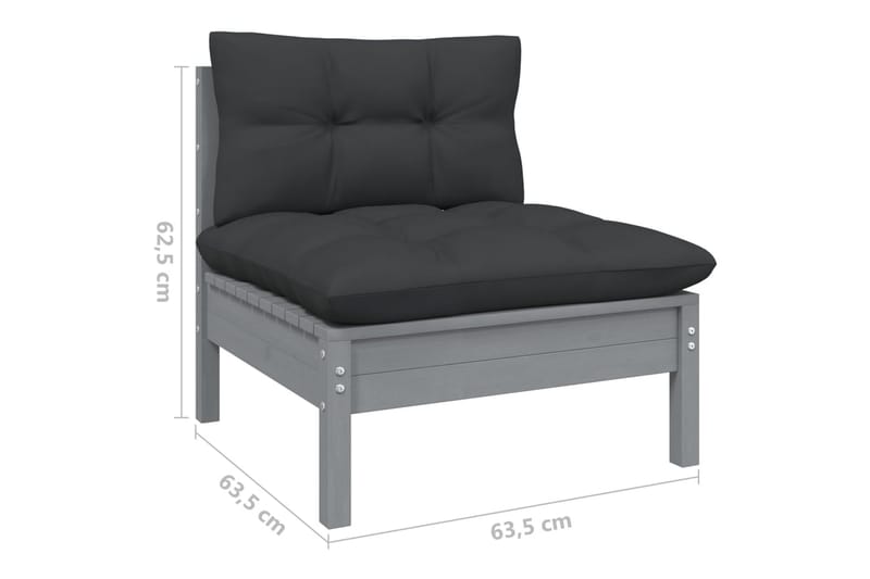 Trädgårdssoffa 3-sits med antracit dynor massiv furu - Mörkgrå - Utemöbler - Utesoffor & bänkar - Loungesoffa