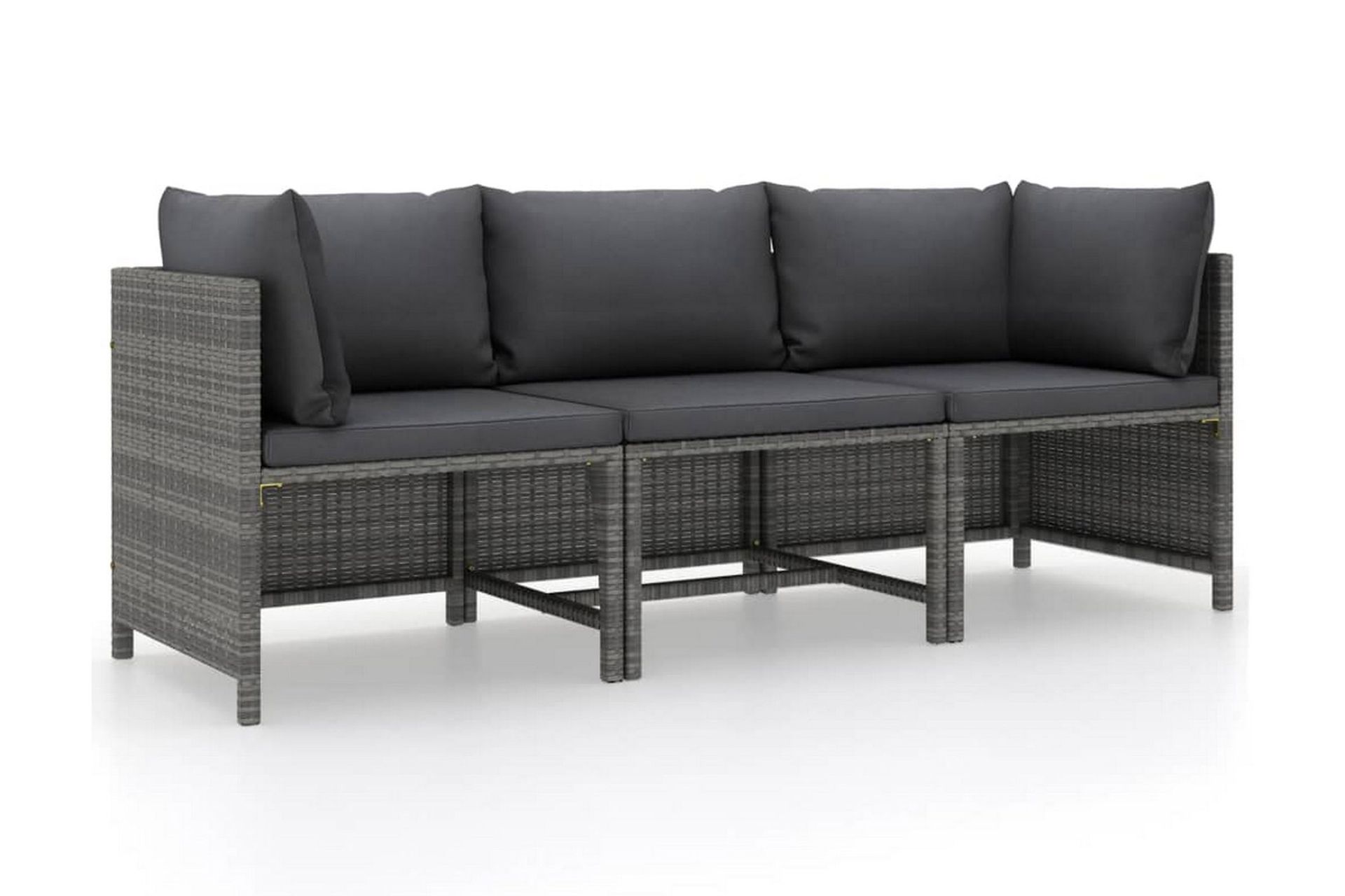 Trädgårdssoffa 3-sits med dynor konstrotting grå - Grå - Utemöbler - Utesoffor & bänkar - Loungesoffa