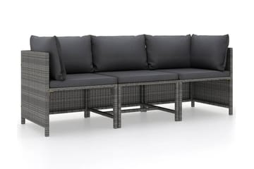 Trädgårdssoffa 3-sits med dynor konstrotting grå - Grå - Utemöbler - Utesoffor & bänkar - Loungesoffa