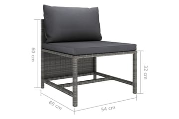 Trädgårdssoffa 3-sits med dynor konstrotting grå - Grå - Utemöbler - Utesoffor & bänkar - Loungesoffa