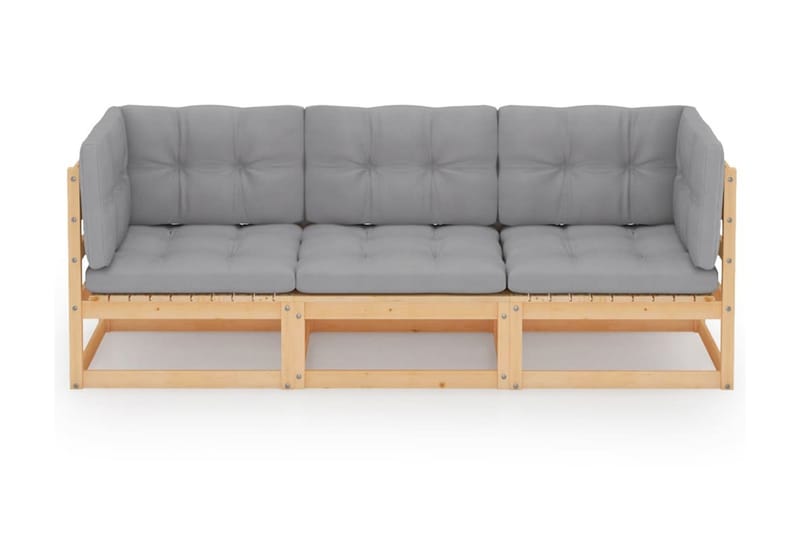 Trädgårdssoffa 3-sits med dynor massiv furu - Loungesoffa