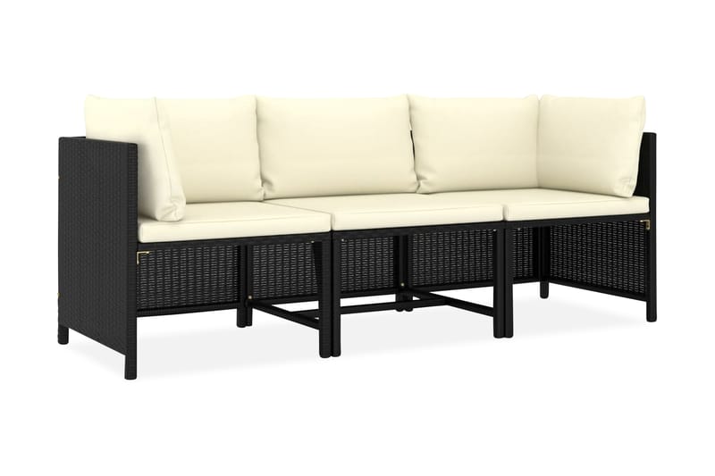 Trädgårdssoffa 3-sits med dynor svart konstrotting - Svart - Utemöbler - Utesoffor & bänkar - Loungesoffa