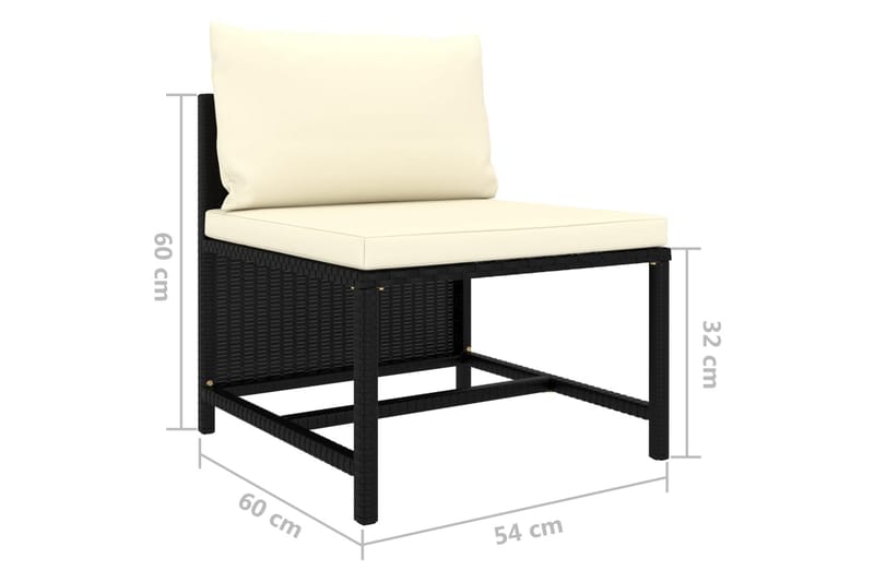 Trädgårdssoffa 3-sits med dynor svart konstrotting - Svart - Utemöbler - Utesoffor & bänkar - Loungesoffa