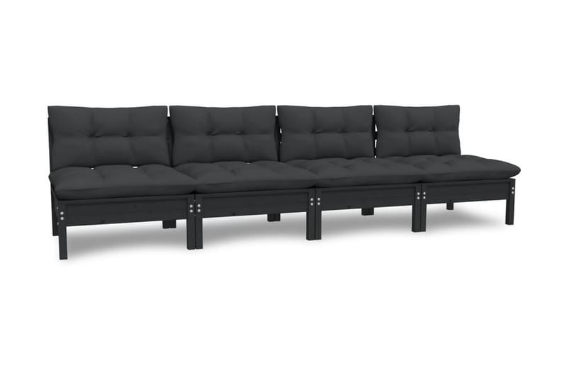 Trädgårdssoffa 4-sits med antracit dynor massiv furu - Svart - Utemöbler - Utesoffor & bänkar - Loungesoffa