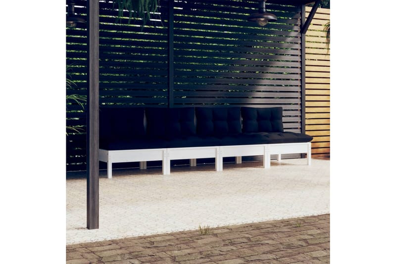 Trädgårdssoffa 4-sits med antracit dynor massiv furu - Vit/svart - Loungesoffa