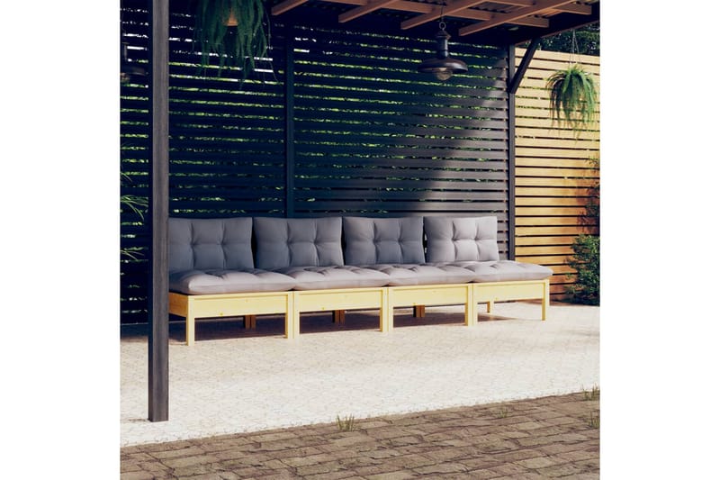 Trädgårdssoffa 4-sits med dynor grå massiv furu - Grå - Loungesoffa