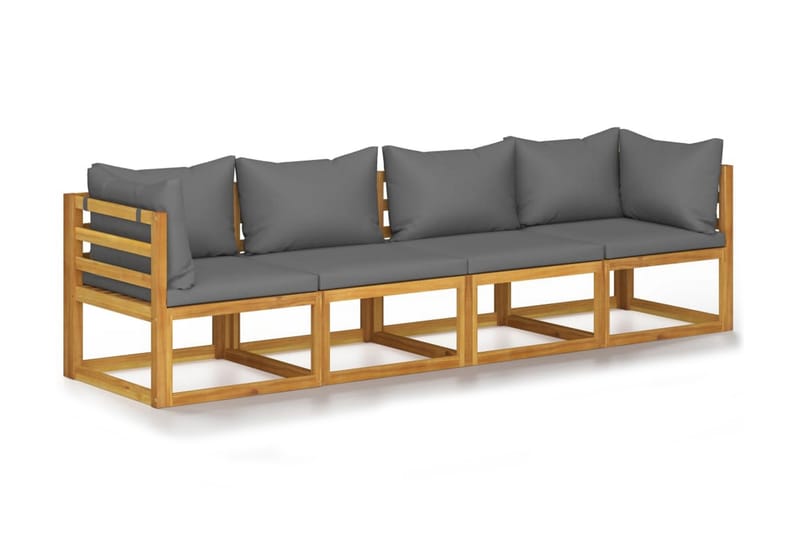 Trädgårdssoffa med dynor 4-sits massivt akaciaträ - Grå - Utemöbler - Utesoffor & bänkar - Loungesoffa
