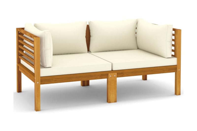 Trädgårdssoffa med dynor gräddvit 2-sits massivt akaciaträ - Brun - Utemöbler - Utesoffor & bänkar - Loungesoffa