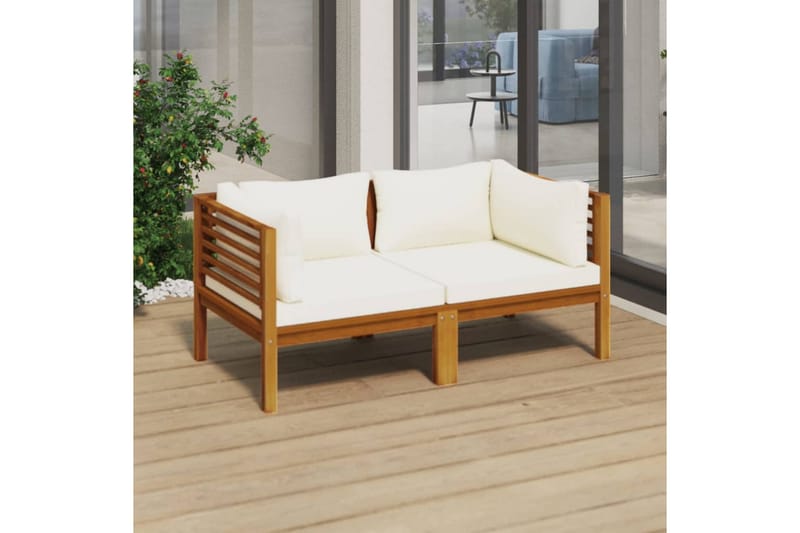 Trädgårdssoffa med dynor gräddvit 2-sits massivt akaciaträ - Brun - Utemöbler - Utesoffor & bänkar - Loungesoffa
