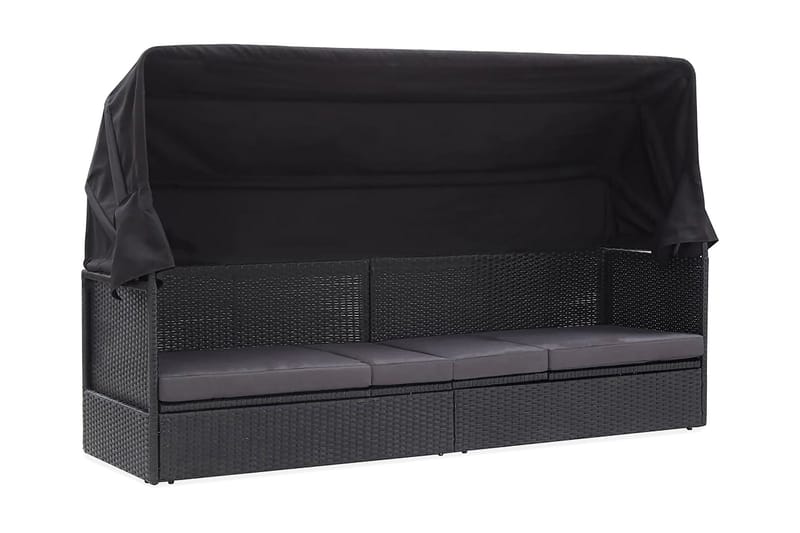 Trädgårdssoffa med tak konstrotting svart - Svart - Utemöbler - Utesoffor & bänkar - Loungesoffa