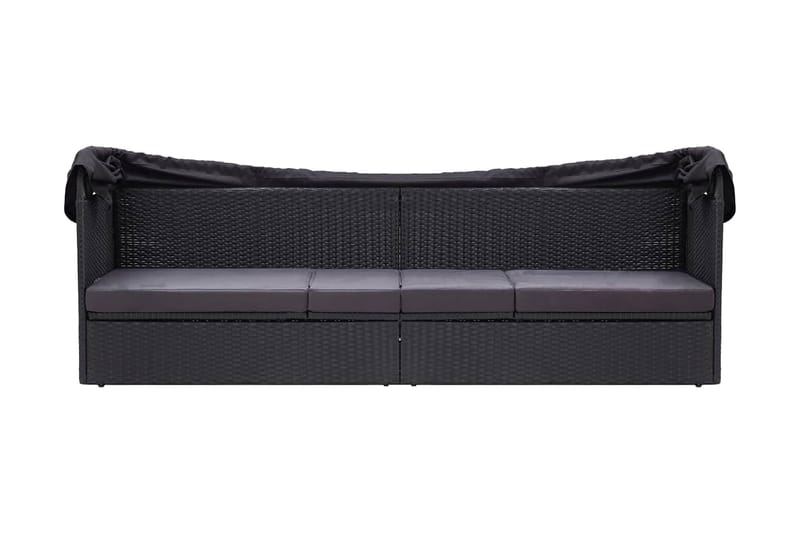 Trädgårdssoffa med tak konstrotting svart - Svart - Utemöbler - Utesoffor & bänkar - Loungesoffa