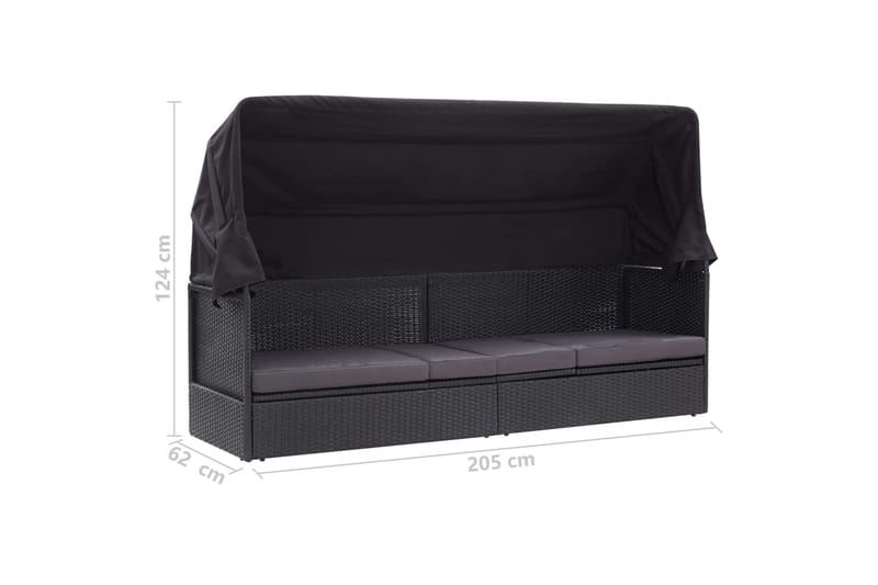 Trädgårdssoffa med tak konstrotting svart - Svart - Utemöbler - Utesoffor & bänkar - Loungesoffa