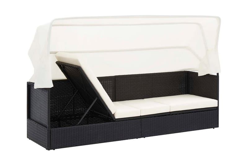 Trädgårdssoffa med tak svart konstrotting - Svart - Utemöbler - Utesoffor & bänkar - Loungesoffa