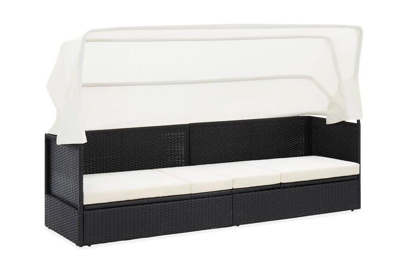 Trädgårdssoffa med tak svart konstrotting - Svart - Utemöbler - Utesoffor & bänkar - Loungesoffa