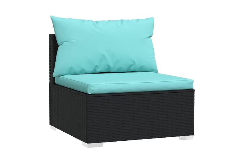 Trädgårdssoffa mittsektion med dynor svart konstrotting - Svart/Blå - Utemöbler - Utesoffor & bänkar - Loungesoffa