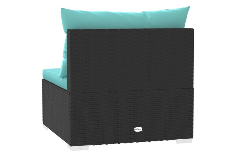 Trädgårdssoffa mittsektion med dynor svart konstrotting - Svart/Blå - Utemöbler - Utesoffor & bänkar - Loungesoffa