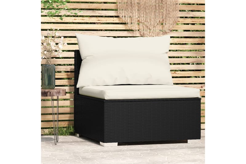 Trädgårdssoffa mittsektion med dynor svart konstrotting - Svart/Vit - Utemöbler - Utesoffor & bänkar - Loungesoffa