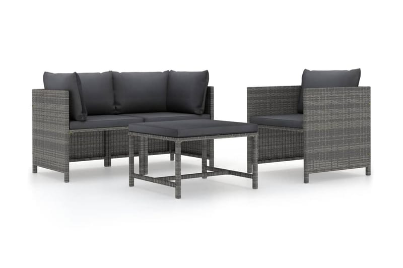 Trädgårdssoffset med dynor 4 delar konstrotting grå - Grå - Loungemöbler - Loungesoffa