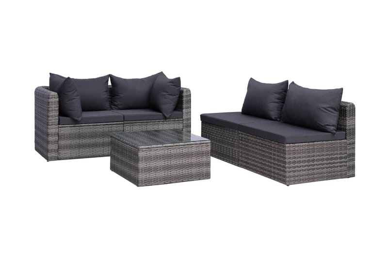 Trädgårdssoffset med dynor och kuddar 5 delar konstrotting g - Grå - Balkongsoffor - Loungemöbler - Loungesoffa