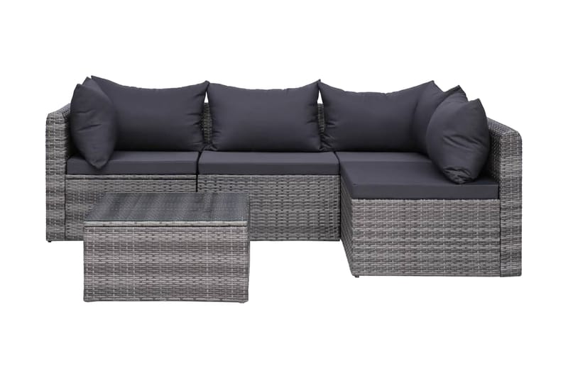Trädgårdssoffset med dynor och kuddar 5 delar konstrotting g - Grå - Balkongsoffor - Loungemöbler - Loungesoffa