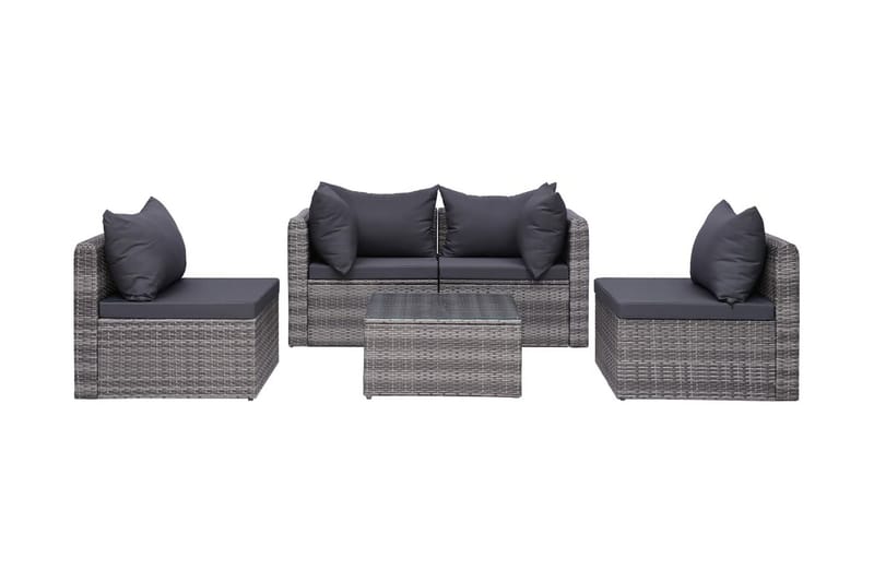 Trädgårdssoffset med dynor och kuddar 5 delar konstrotting g - Grå - Balkongsoffor - Loungemöbler - Loungesoffa