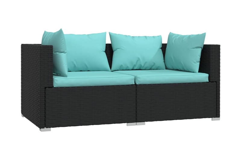 TvåsitsUtesoffa med dynor konstrotting svart - Svart/blå - Utemöbler - Utesoffor & bänkar - Loungesoffa