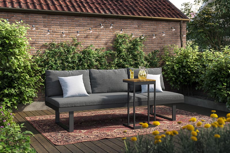 Samira Fällbar Utesoffa med soffbord - Solsäng i aluminium - Grå - Utemöbler - Utesoffor & bänkar - Loungesoffa