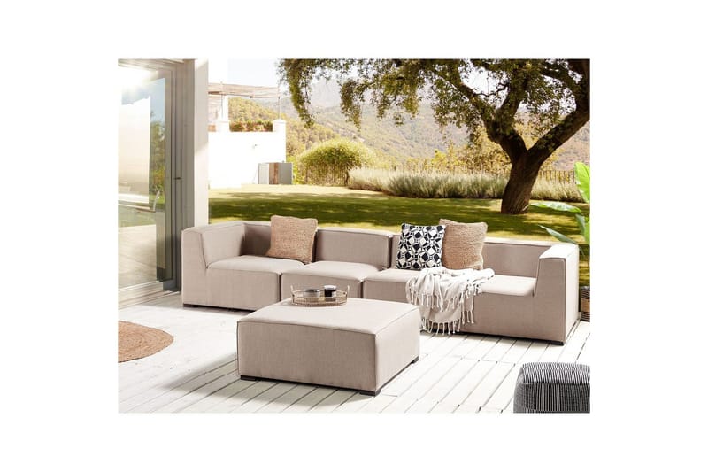 Soffa med fotpall Arezzo Beige/svart - Beige/svart - Utemöbler - Utesoffor & bänkar - Loungesoffa